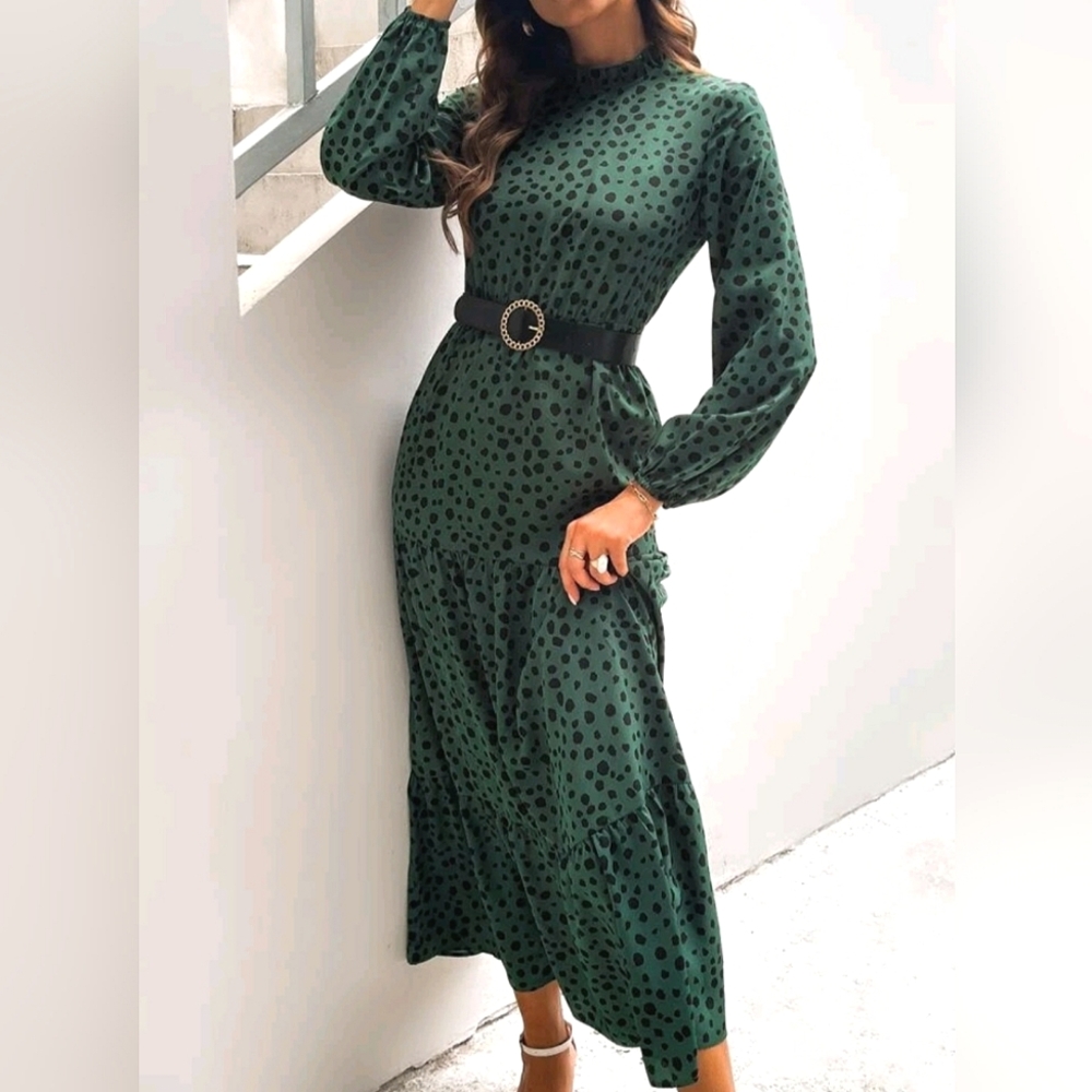 SHEIN Green Leopard Print Maxi Dress Size Small
